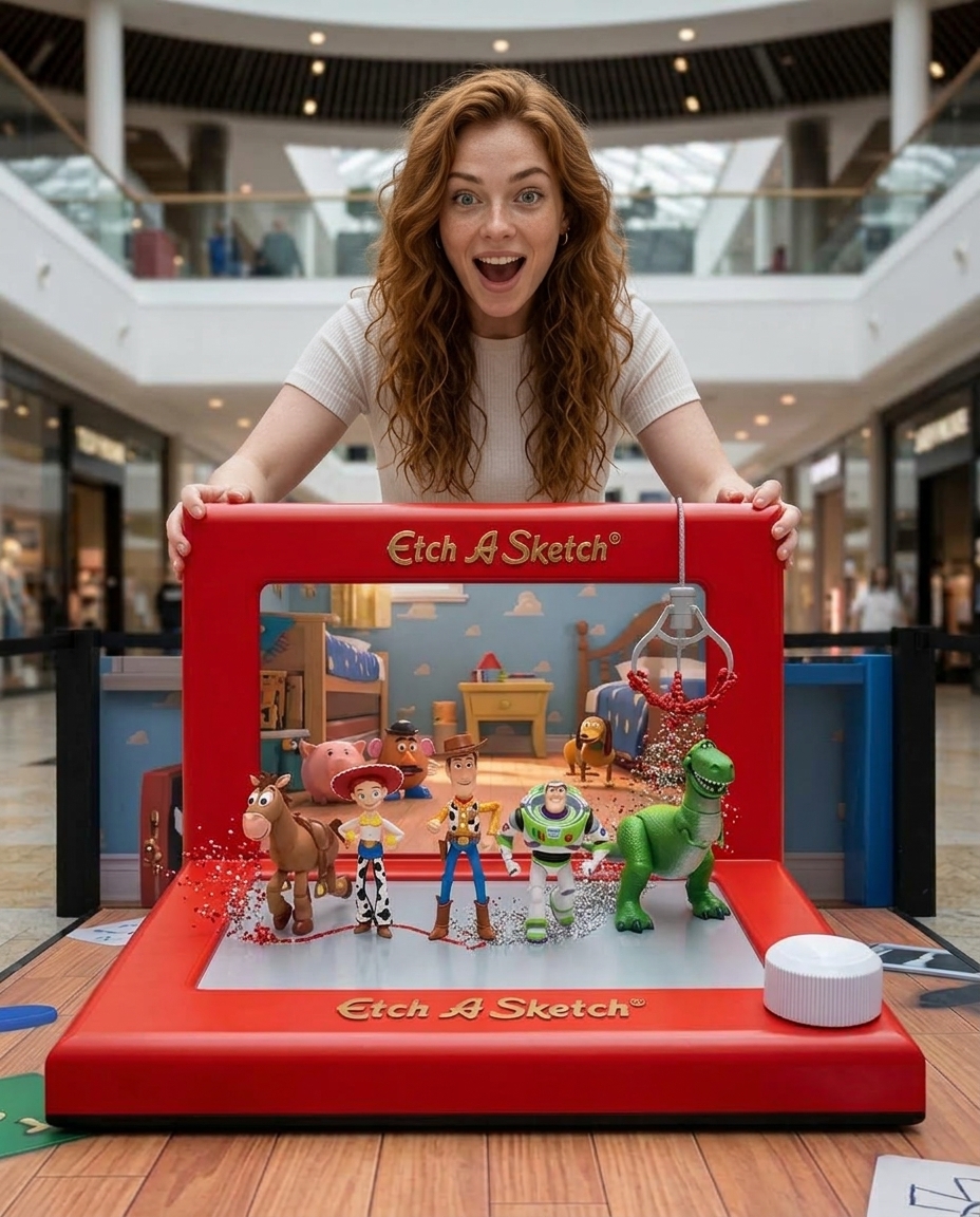 A visitor interacting with a Toy Story world