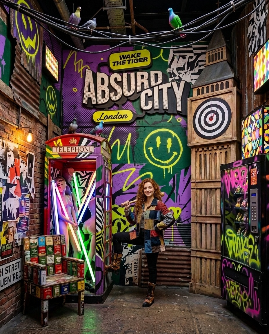 A visitor in Wake the Tiger's colourful Absurd City